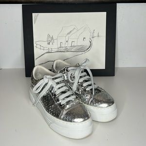 Bruno Menegatti Silver Leather Lace up Sneakers Women’s Size 8